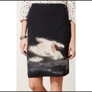 Anthropologie Troubadour Odette Wool Painted Swan Skirt